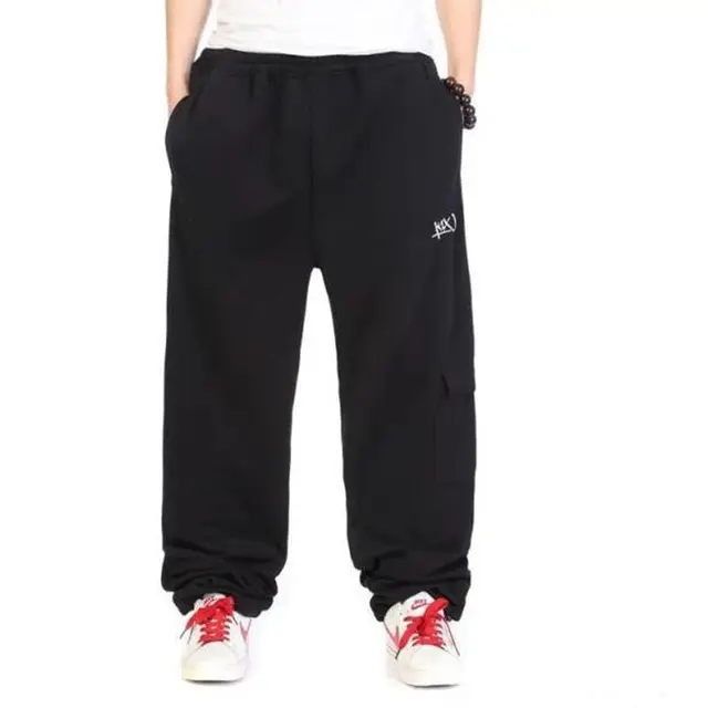 Autumn Winter Baggy Sweatpants Men's Fleece Elastic Waist Long Pants