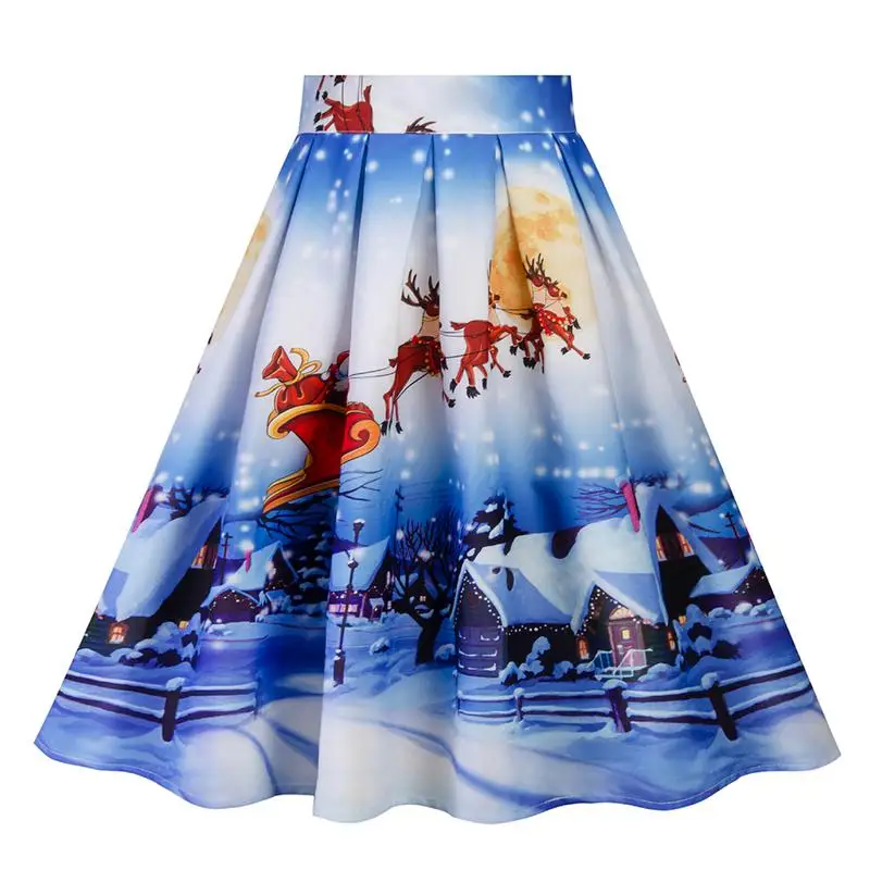Женская рождественская юбка с принтом, винтажная Рождественская юбка, элегантная большая юбка-пачка для рождественской вечеринки, расклешенная юбка в стиле ретро - Цвет: D