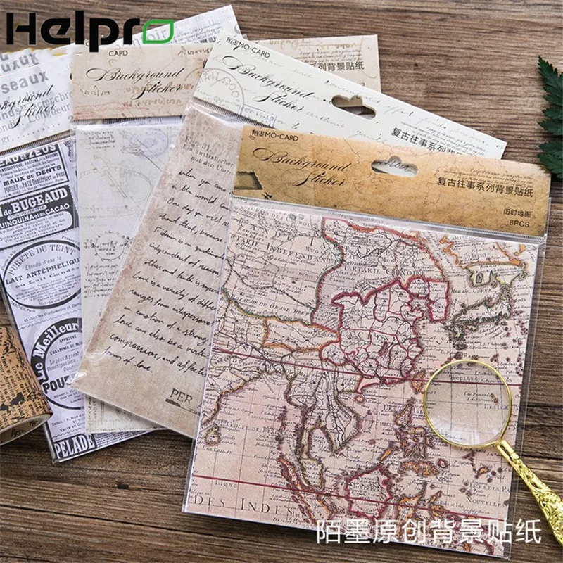 Helpro 4 шт./компл. пуля журнал Стикеры Ретро воспоминания газета карта узор дневник