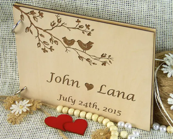 

LOVE BIRDS Rustic Chic Personalized Wedding Guest Book Anniversary Bridal shower Photo Prop Birthday Gift Memory Book