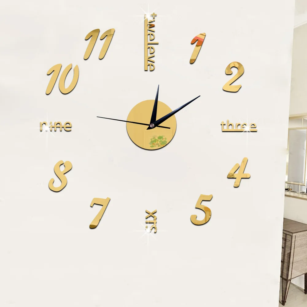 Настенные часы Большие Современные Простые DIY Наклейка 3D римская цифра домашний тренажерный зал