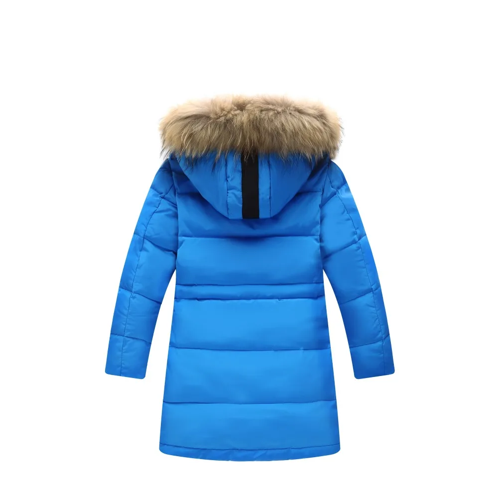 Зимняя Детская куртка на утином пуху, верхняя одежда и пальто, Длинная модель теплого пуховика с мехом для мальчиков, пуховые парки, пуховик для маленьких девочек