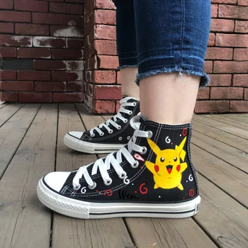 

Wen Hand Painted Shoes Design Custom Anime Pikachu Pokemon Pocket Monster Men Women's Sneakers High Top Canvas Sneakers