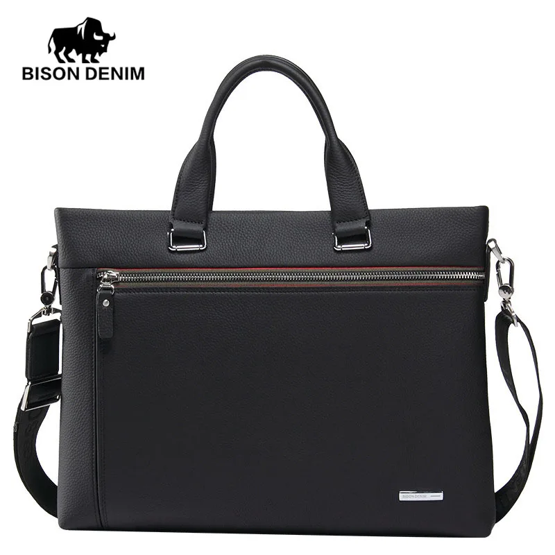 

BISON DENIM Fashion men bag genuine leather handbag shoulder bags men briefcase business laptop bag