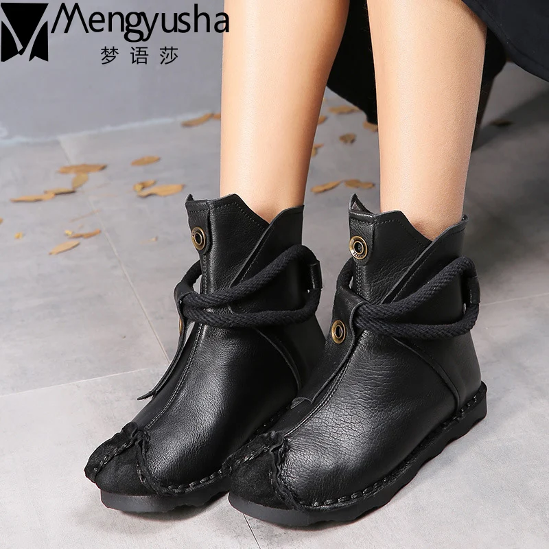 

Top Quality Women Shoes Boots Autumn Female Genuine Leather Boots Handmade Vintage Fashion Ankle Boots Winter Flats Snow Boots