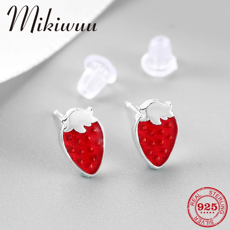 

100% 925 Sterling Silver Christmas Earrings Gift Sweet Fruit Strawberry Studs Earrings Fashion women red Enamel Jewelry