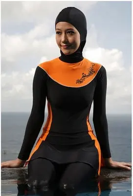Женская одежда для плавания Lslam хиджаб-купальник женский купальник для плавания мусульманский для плавания одежда Буркини комплекты бикини ислам - Цвет: Оранжевый