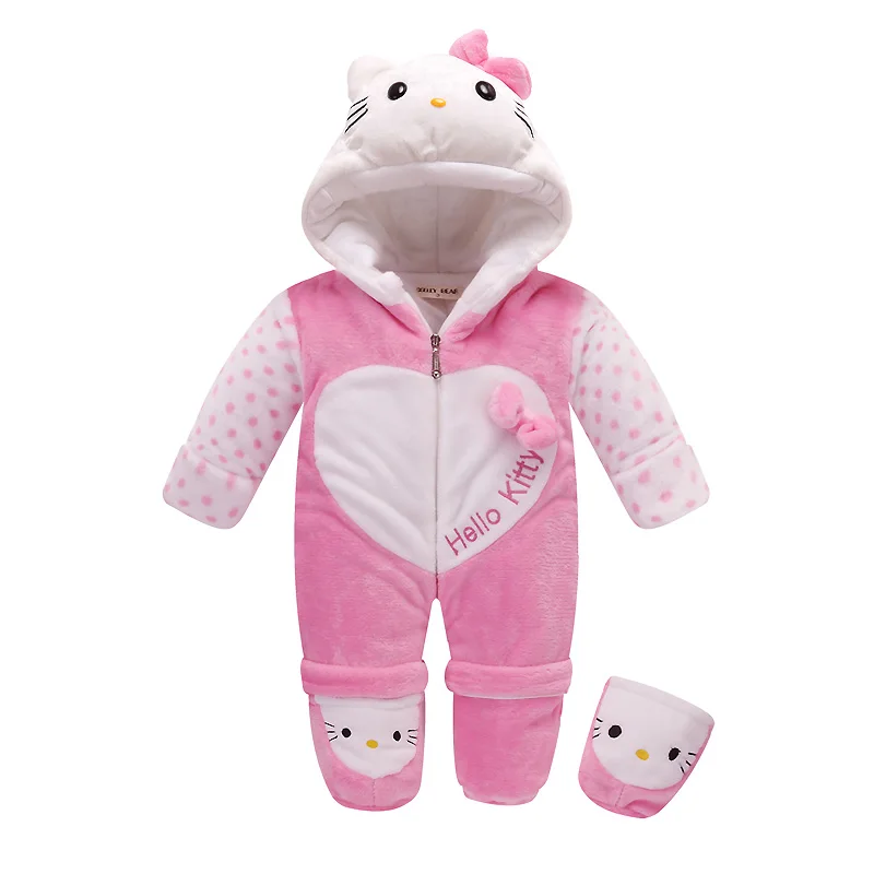 

Winter Thickened Cotton Baby Clothing Warm Baby Rompers Onesie Long Sleeve Cartoon Cat Kitty Hooded Jumpsuits for 0-2Y Infant