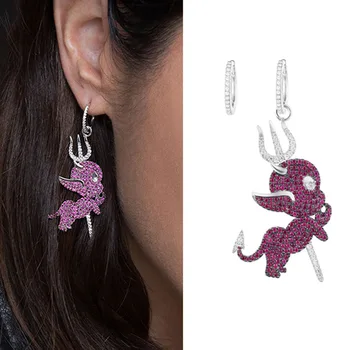 

Top Quality New Funny Asymmetry Monster Earrings Micro Mosaic AAA+ Zircon Crystals Hoop Earrings for Women Fashion Jewelry