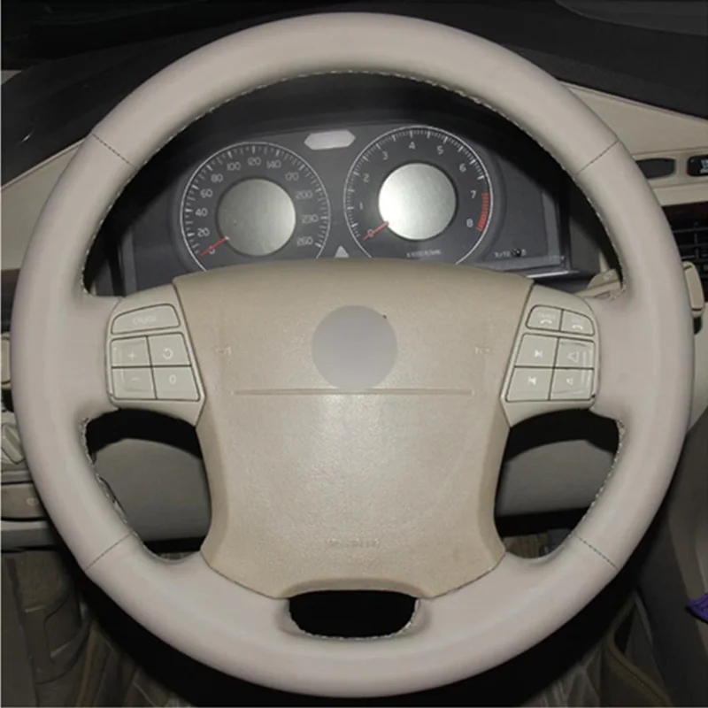 

Top Leather Steering Wheel Hand-stitch on Wrap Cover For Volvo S80 2006-2009 XC70 2007-2010 V70 2009