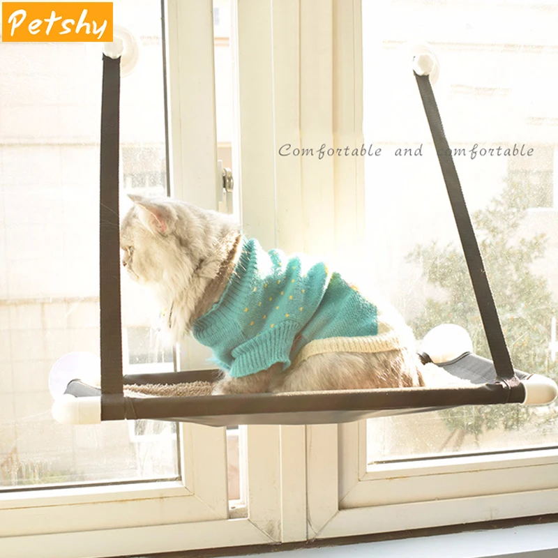 Beste Petshy Kat Hangmat Venster Gemonteerd Bed Sofa Mat Kussen Opknoping Plank Seat met Zuig Comfortabele Kitten Slapen Kooi Bedden