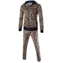 Для мужчин спортивный костюм Демисезонный с леопардовым принтом Мужская толстовка с принтом топы, штаны Комплекты одежды Мужская спортивная одежда спортивный костюм Traje Депортиво C2