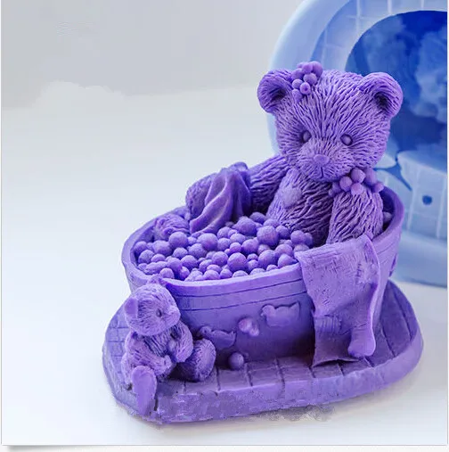 

Diy Craft Bear Mold Bakeware Handmade Teddy in the Bath 3d Soap Mold Silicone Candle Mold