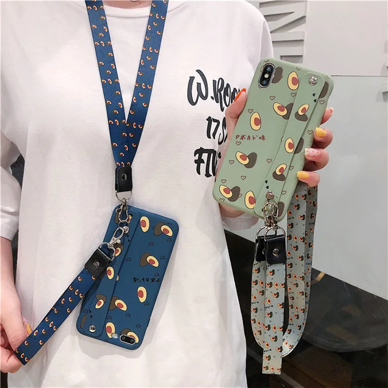 

Avocado strap silicon case for iphone XR XS MAX X 7 8 6 6S plus case cover fahion wristband holder soft protective phone bag