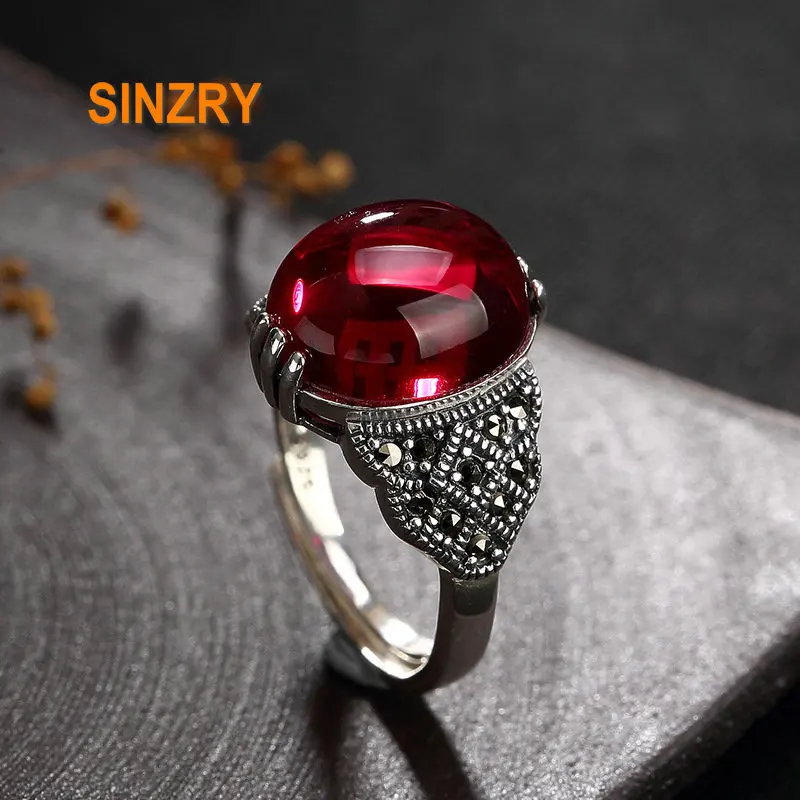 

Sinzry original design handmade 925 sterling silver vintage palace rhinestone garnet rings lady fine jewelry Rings for Women