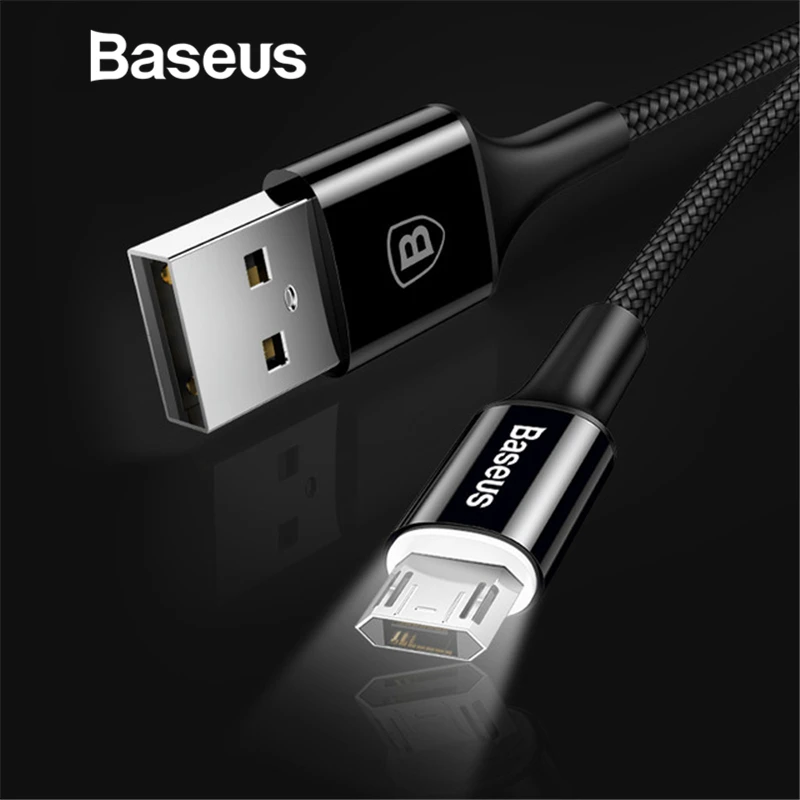 Baseus LED Lighting Micro USB Cable for Xiaomi Redmi 4X Note 4 5 Reversible Micro USB Charging Cable for Samsung S7 Mobile Phone