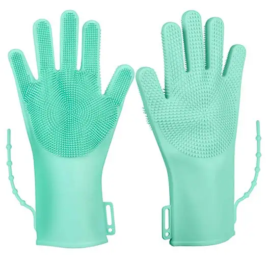 Кухонные силиконовые чистящие перчатки, волшебные перчатки для мытья посуды со Скруббером для мытья посуды и ухода за домашними животными, перчатки для мытья посуды - Цвет: Зеленый
