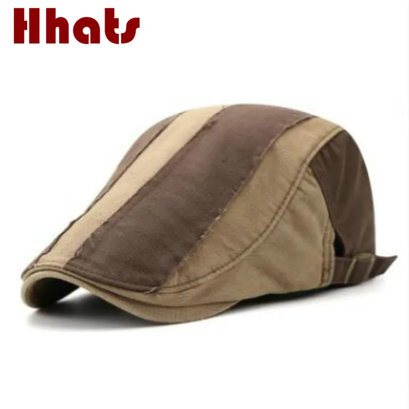 

classic spring autumn visors adjustable cotton washed striped berets men newsboy style peaked cap women vintage flat cap bone