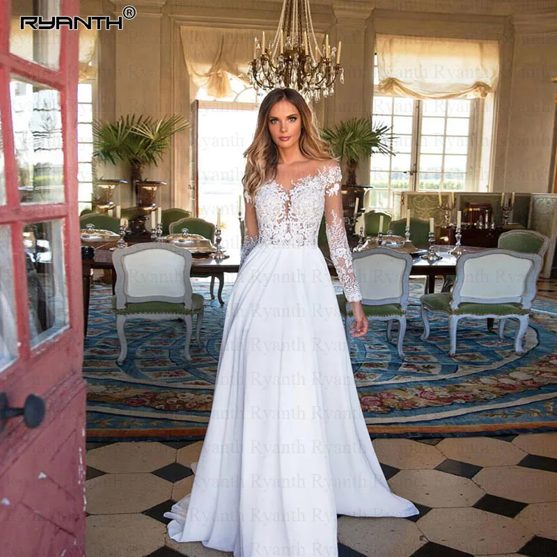 Ryanth Vestido De Noiva свадебное платье с длинными рукавами романтическое шифоновое