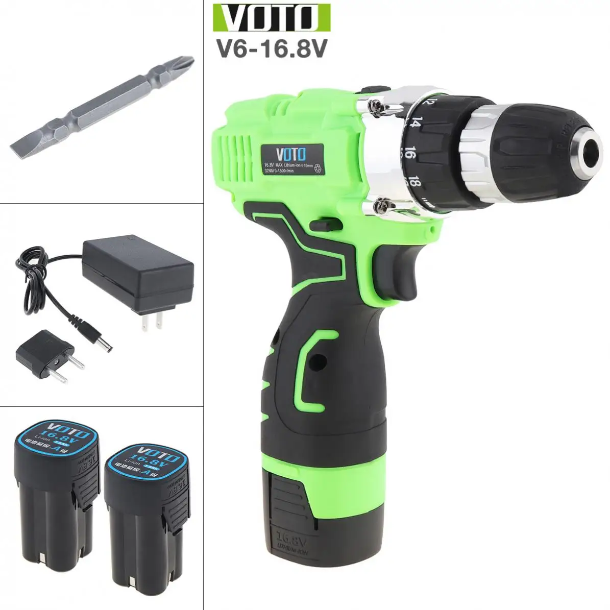 

VOTO Battery Screwdriver AC 100-240V Cordless Max 16.8V Electric Screwdriver with 2 Li-ion Batteries for Handling Screws