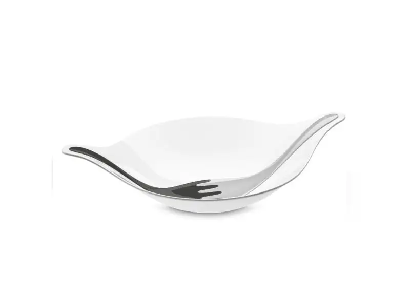 Салатник koziol, LEAF, L+, 3 л, с приборами, бело-серый