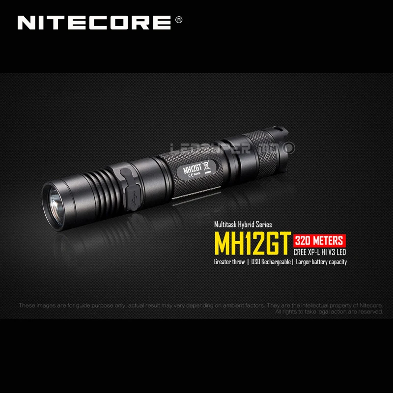 

USB Rechargeable NITECORE MH12GT CREE XP-L HI V3 LED 1000 Lumens Flashlight with 3400mAh Battery