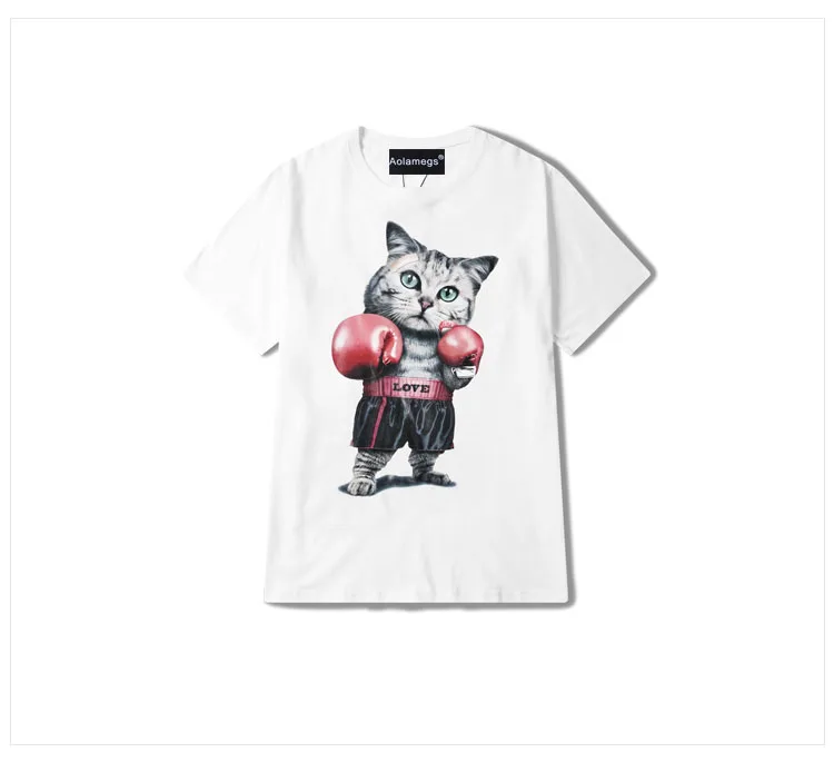 Aolamegs T Shirt Men Black Cute Cat Print Men's T-shirts Boys Cotton T Shirt Short Sleeve O-neck Casual Summer Fashion Tees (17)