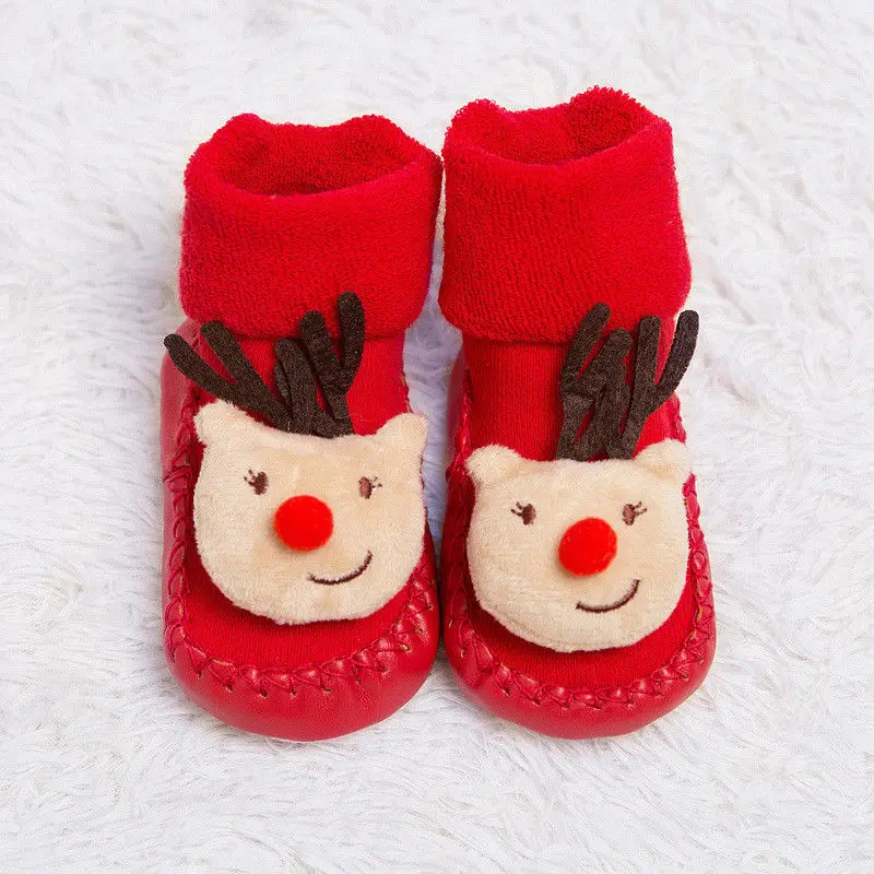 Милая Рождественская обувь для маленьких мальчиков и девочек; ботинки; нескользящие теплые носки унисекс для новорожденных; Размеры 0-18 месяцев - Цвет: F