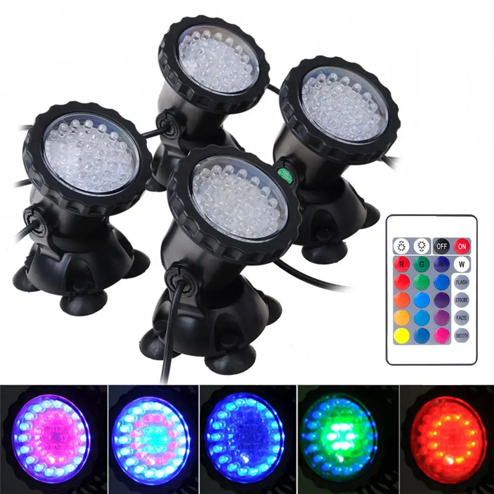 

4pcs/set 6W 36 LED RGB Underwater Spot Light With Remote Control Waterproof Garden Fountain Pond Lamp For Tank Aquarium