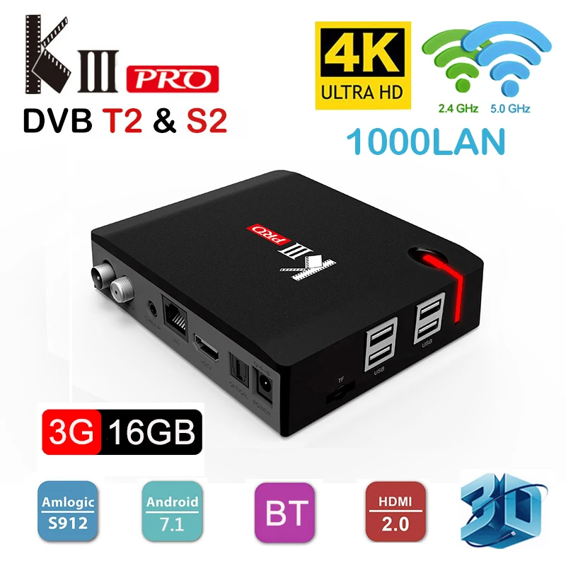 

Original DVB T2 Android 7.1 TV Box KIII PRO 4K Amlogic S912 Octa Core 1000M 3G/16G DVB-S2 DVB-C 2.4G/5G Wifi Smart Media Player