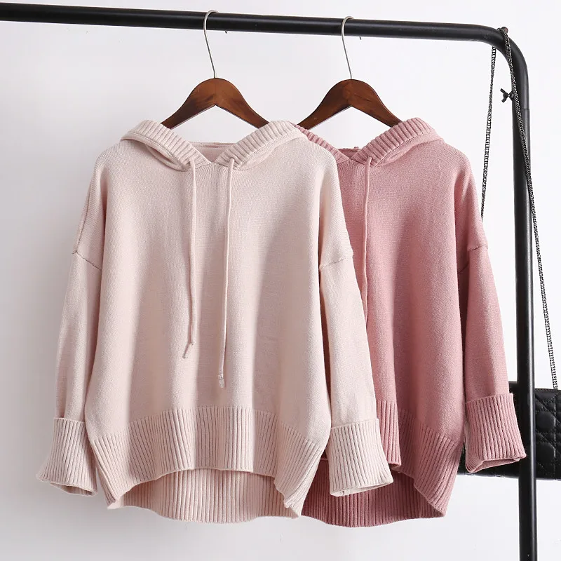 

Sweater Women Hooded Sweater Coat Female Sets of Loose Korean Students 2019 Autumn New Solid Color Hooded Sweater