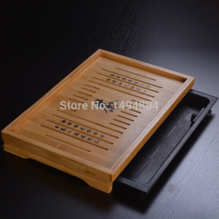 Чайный поднос высокого качества, классический стиль, 43 см* 28 см* 6,5 см, бамбуковый резной поднос, изысканный бамбуковый чайный сервиз