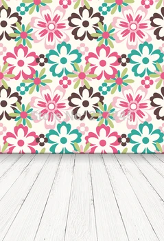 

Floral Wallpaper Photography Backdrop and wood floor prop D-3507