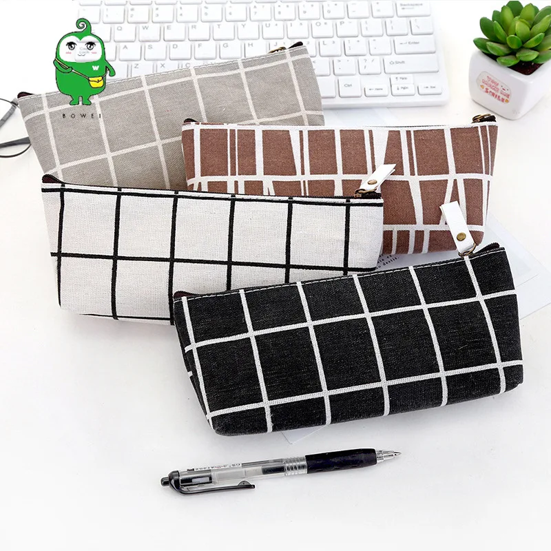 

Korean large-capacity student pencil case trapezoidal simple canvas cotton and linen life pencil case desk storage bag purse
