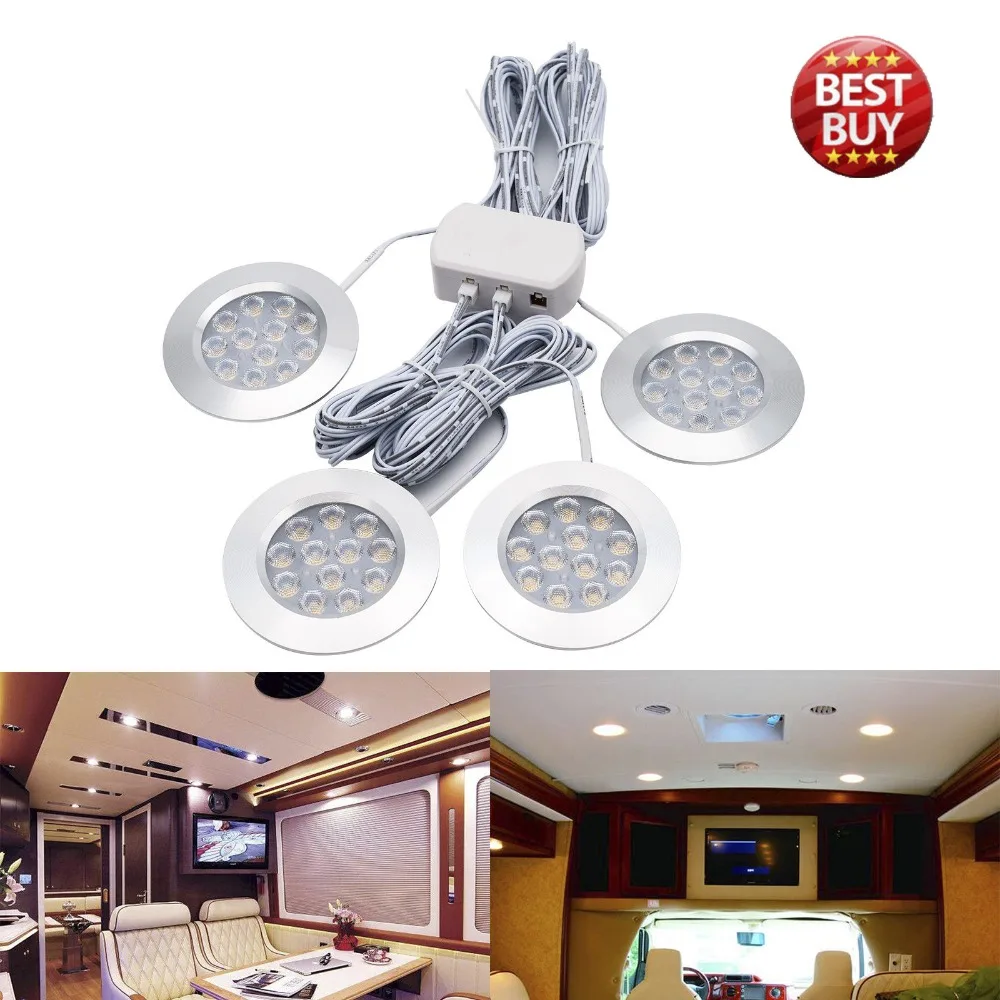 4pcs 12V LED 3W Recessed Interior Dome Ceiling Light For Car RVs Boats