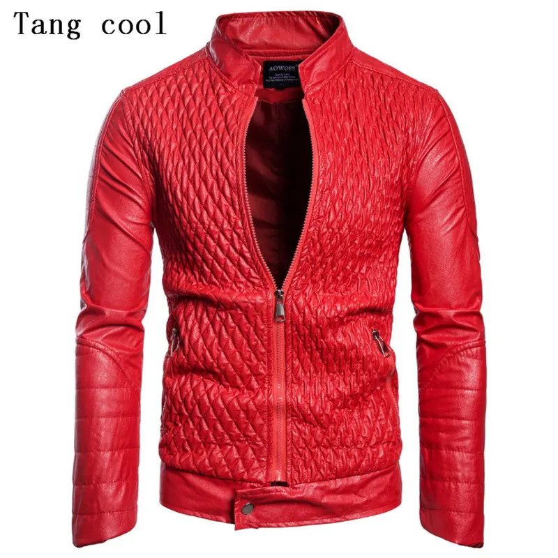 Куртка из искусственной кожи Tang cool Красная приталенная рубашка с длинным рукавом