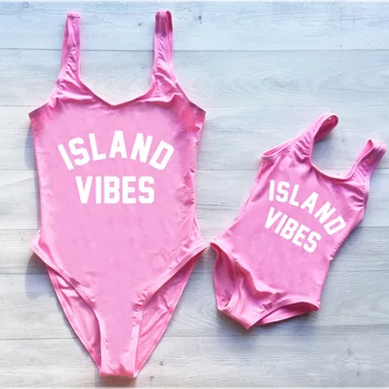 

ISLAND VIBES Family Matching Swimwear Mommy and Me Swimsuits One Piece Bikini Mom and Daughter Dress Clothes Beach Bathing Suit
