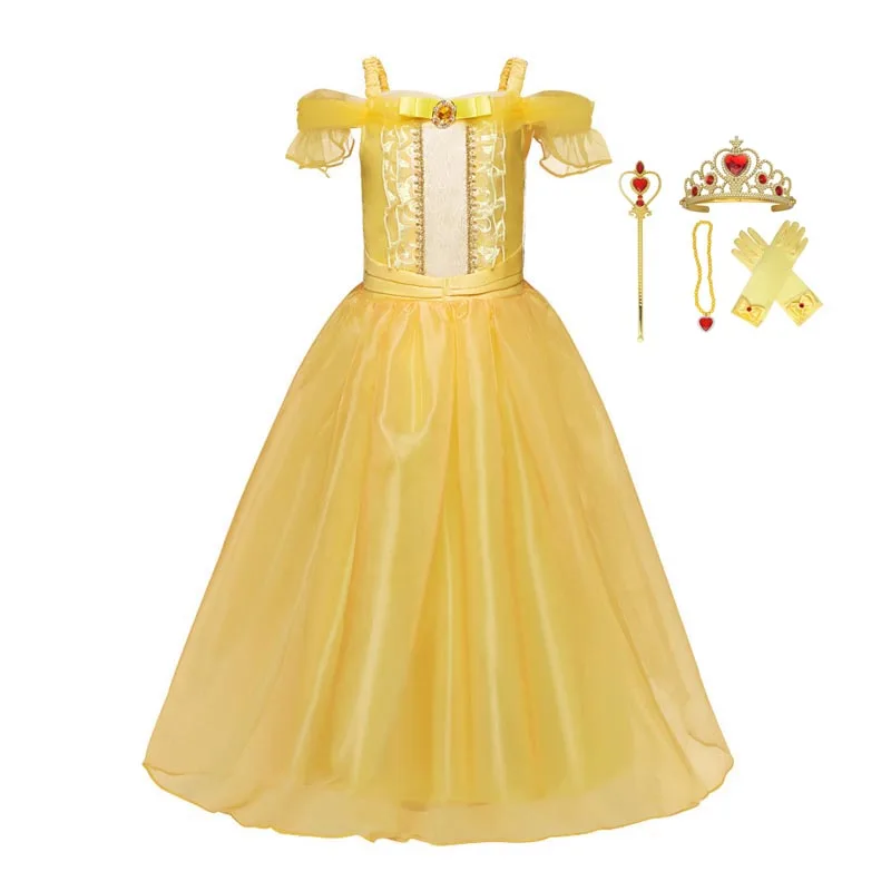 

Girls Princess Belle Party Dress Beauty and The Beast Kids Dresses up Halloween Cosplay Costume Little Girl Prom Clothing Fancy