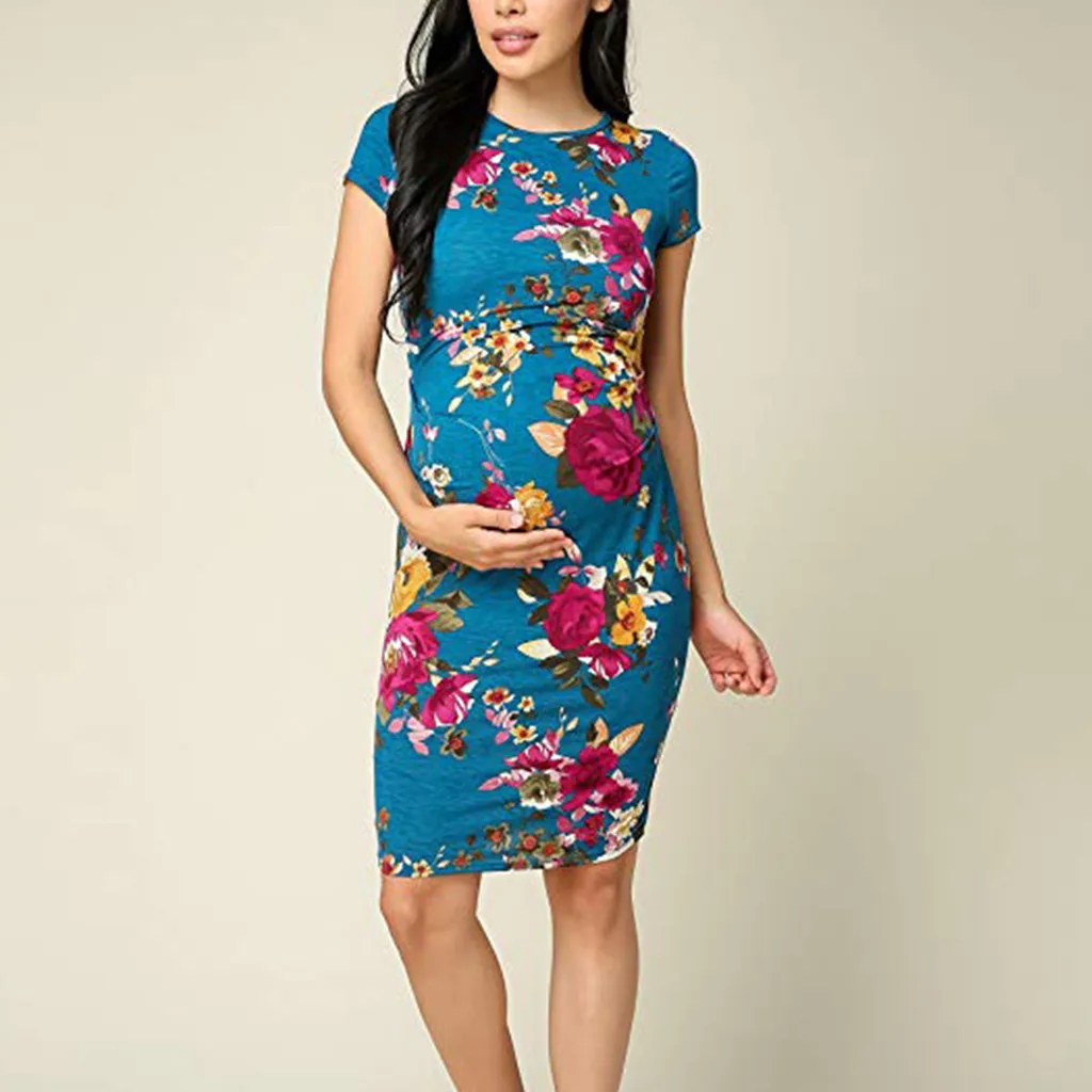 

Peridemes Women Maternity Dresses Photo Shooting Clothes Summer Short Sleeve Floral Print Casual Sundress Pregnancy Dress