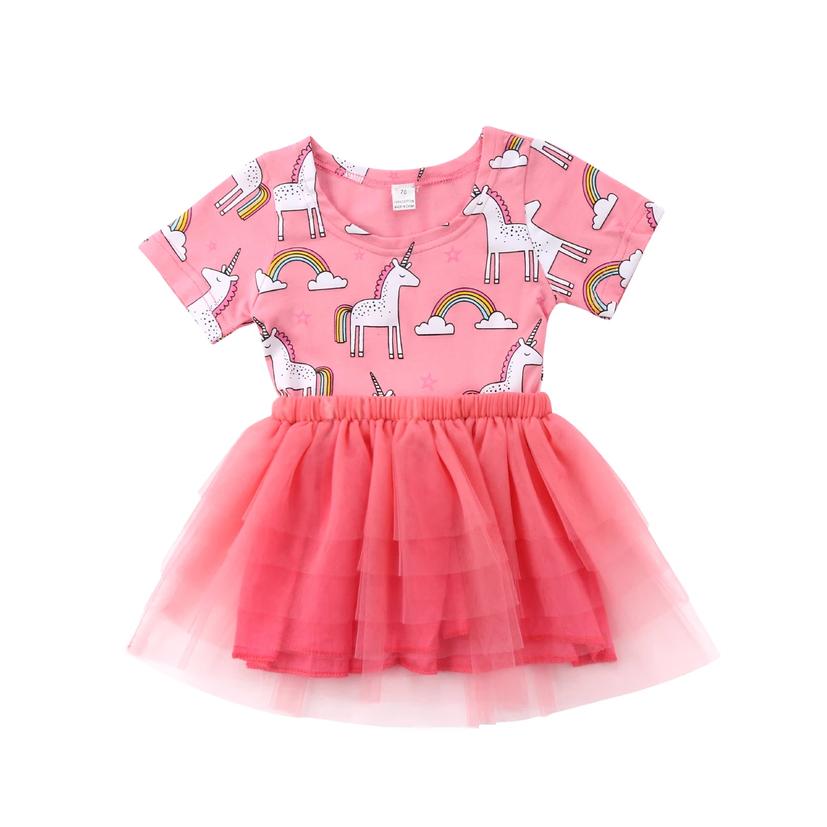 Newborn Infant Baby Kid Girl Short Sleeve Unicorn Print Dress Outfits