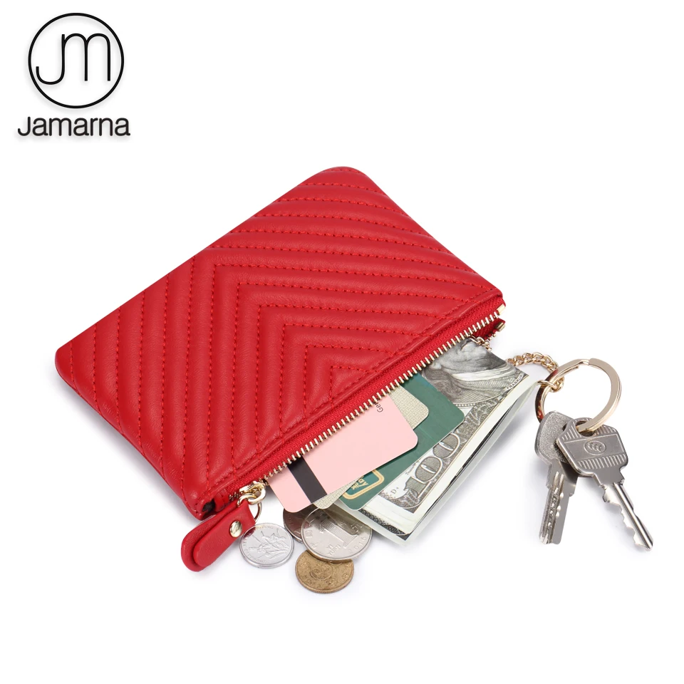 Кошелек для монет Jamarna из натуральной кожи на молнии маленькая цепочка ключей
