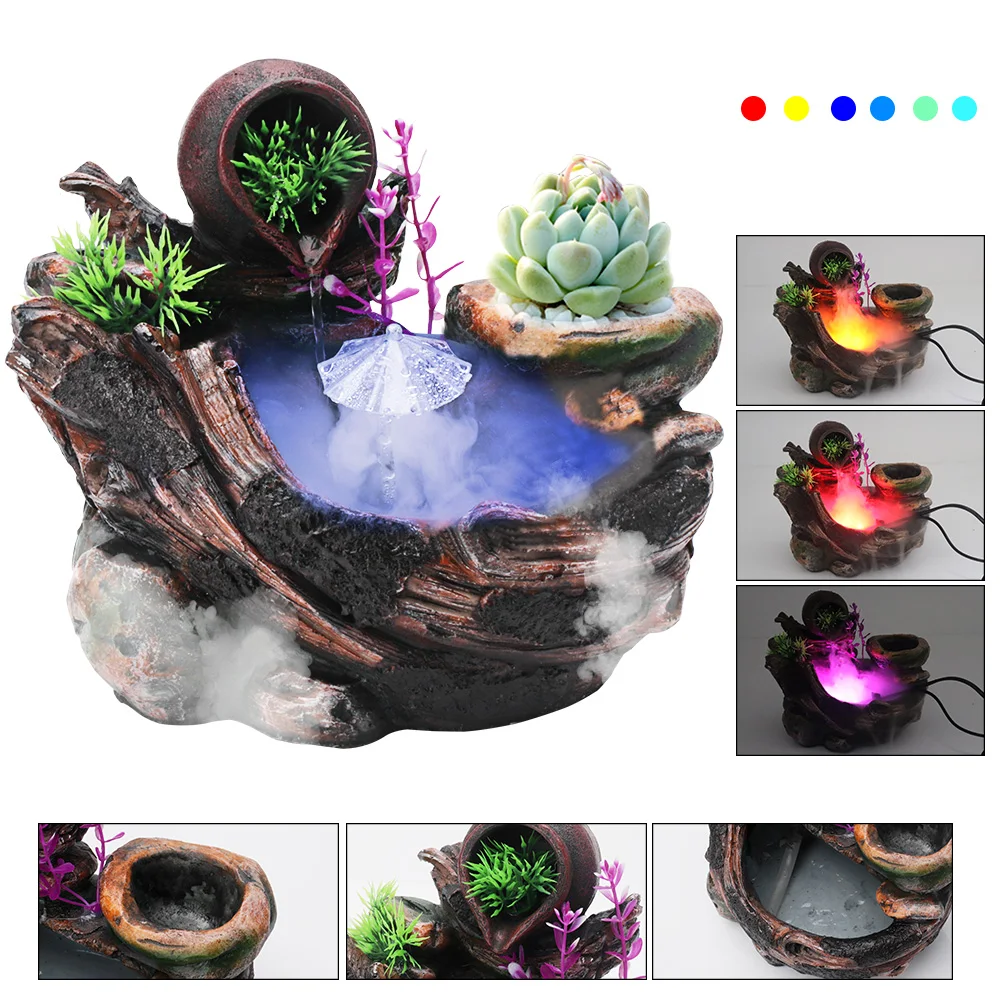 

BORUiT Indoor Artificial Landscape Desktop Simulation Resin Rockery Water Fountains Colorful Lights Office Home Garden Crafts