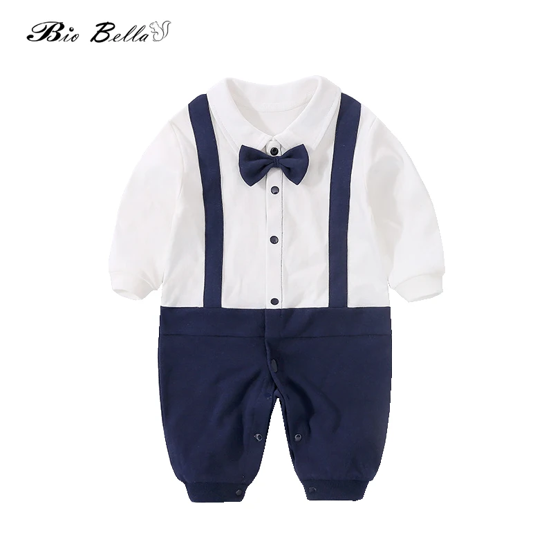 

Newborn Baby Rompers Gentle Boys Clothes Formal Kids Infant Clothing Bowtie Jumpsuits White Blue Kids Outfits 0-18M