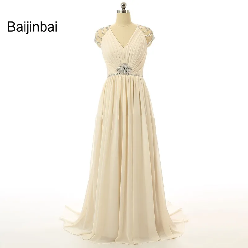 Baijinbai Настоящее Элегантное Длинное Вечернее платье 2019 Robe De Soiree шифоновое ТРАПЕЦИЕВИДНОЕ ПЛАТЬЕ С v-образным вырезом и блестками See Through Back Prom