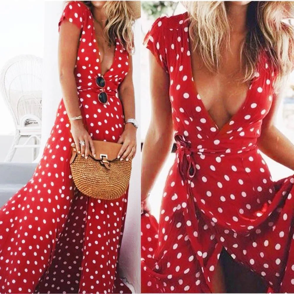

2019Top Summer Dress Women Summer Boho Long Evening Party Beach Dress Sundress