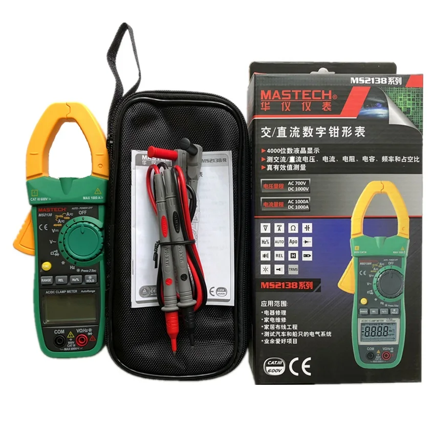 MASTECH MS2138 цифровой 1000A зажим переменного и постоянного тока метр Цифровой мультиметр электрический ток 4000 отсчетов Напряжение тестер с высокой производительностью