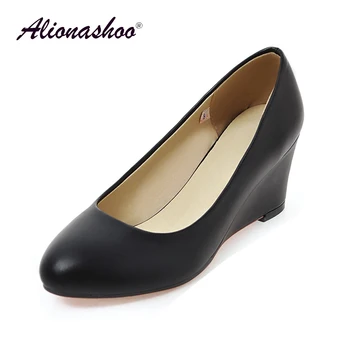 

2019 Spring Large Size 43 High Wedges Women Shoes Fashion Black Dress Women Shoes Women Pumps Shallow Round Toe Shoes For Ladies