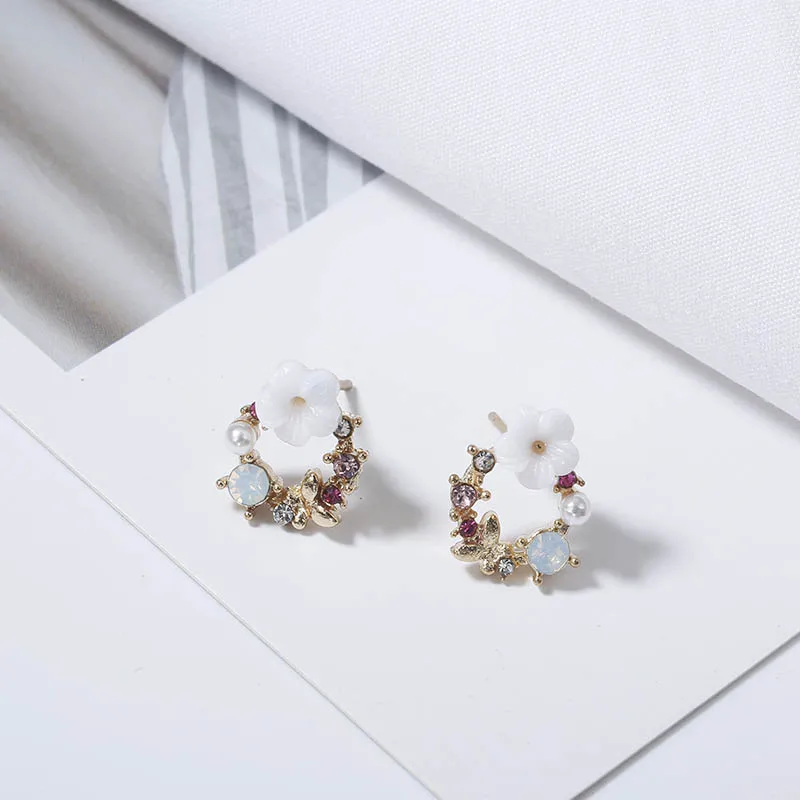 Милые корейские персональные маленькие серьги-гвоздики в виде цветка для женщин, темперамент, Простые Модные металлические женские серьги-гвоздики