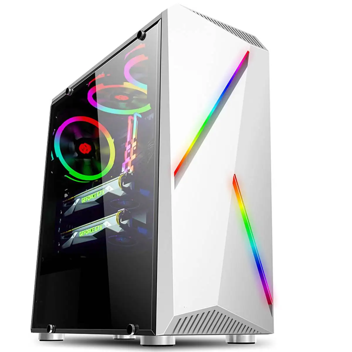 S SKYEE Прозрачный чехол для компьютера ПК игровая башня ATX аудио с 2 RGB меняющими цвет светильник полосы 350X170X420 мм - Цвет лезвия: Белый