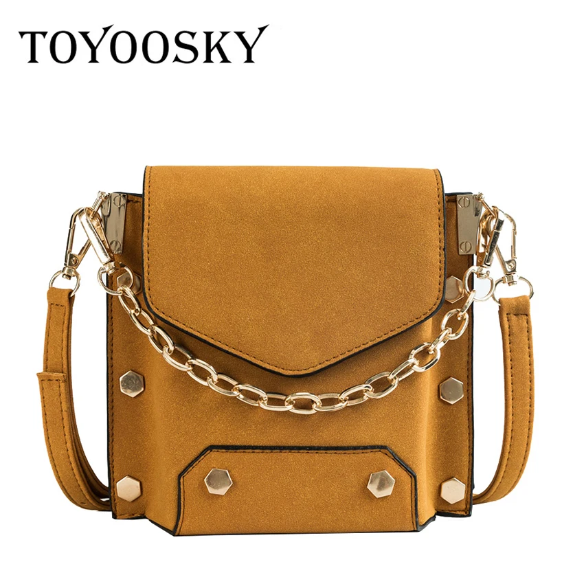 

TOYOOSKY New Fashion Women's Messenger Bag Scrub Flap Bag Nubuck Leather Small Crossbody Bags Rivet Chain Women Handbag